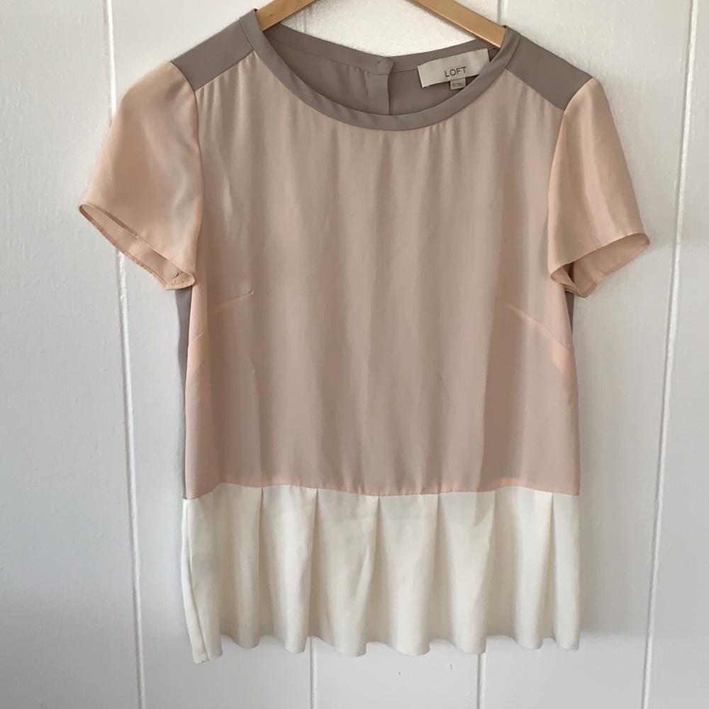 Loft XS Color Block Pastel Pink PeplumTop